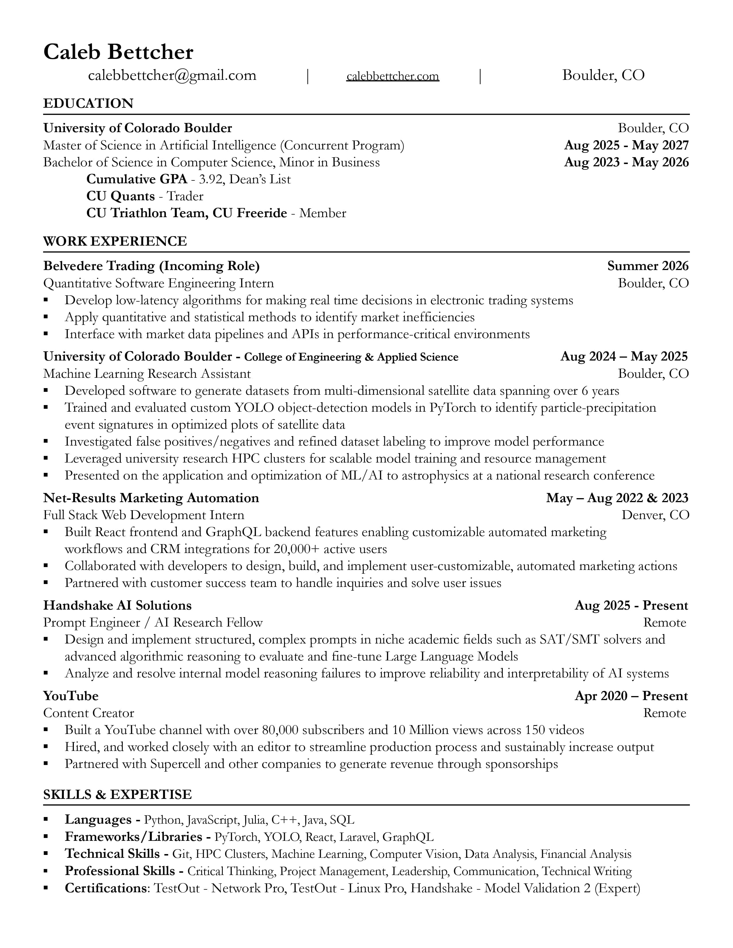 Caleb Bettcher Resume